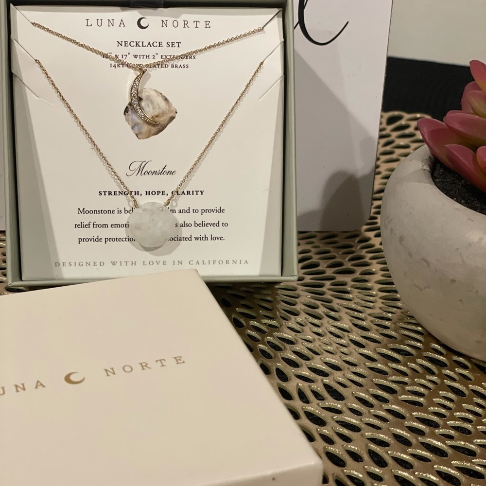 🐰🏷 Luna Norte / Moonstone Necklace Set / 14k Gold Plated Brass